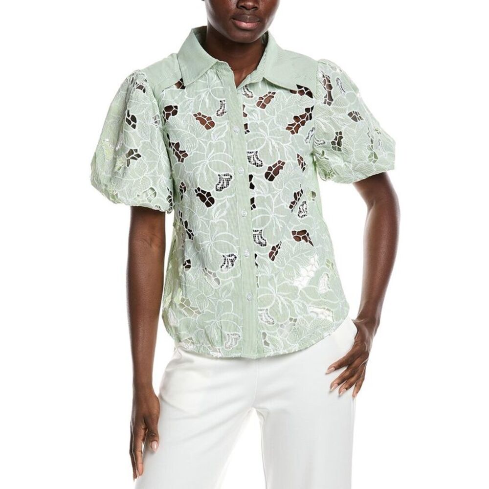 Gracia Womens  Lace Cutwork Shirt, Green